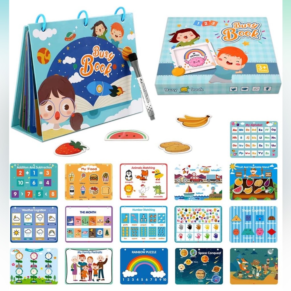 Toddlers Busy Book, Newest Desktop Montessori Busy Book, 17 Themes Preschool